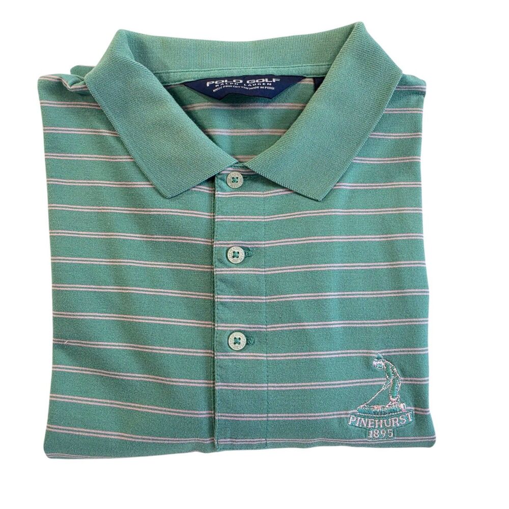 Polo Golf Ralph Lauren Shirt Mens Large Green Striped Pinehurst Logo